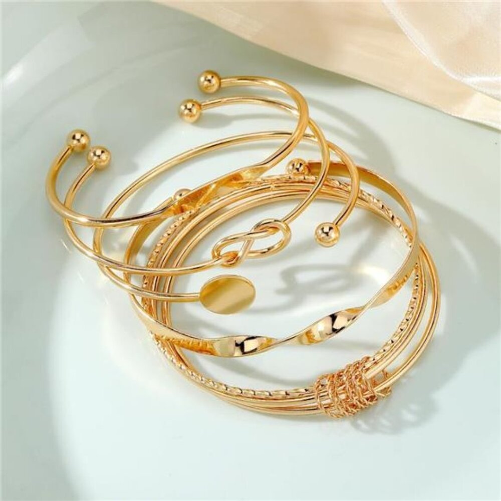 Gold Bangle Bracelets Set Stackable Open Adjustab… - image 5